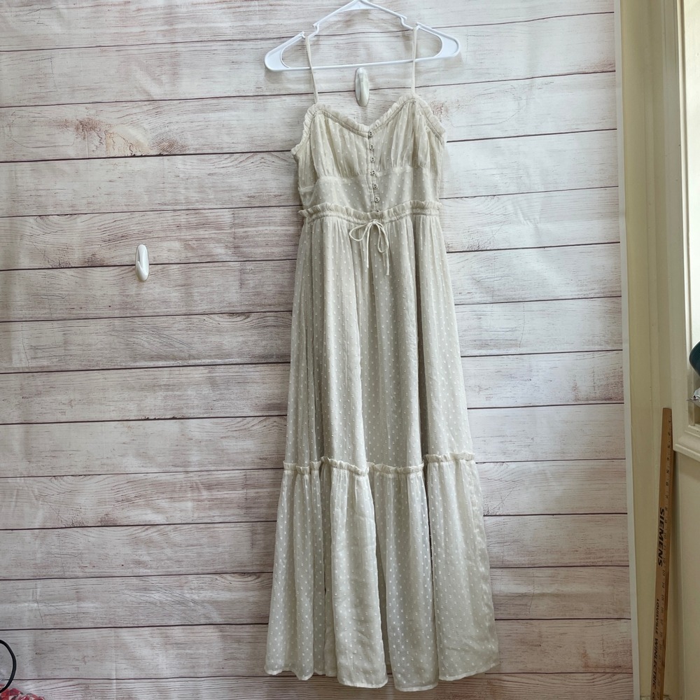PATRONS OF PEACE SWISS DOT TIERED MAXI‎ DRESS IN CREAM